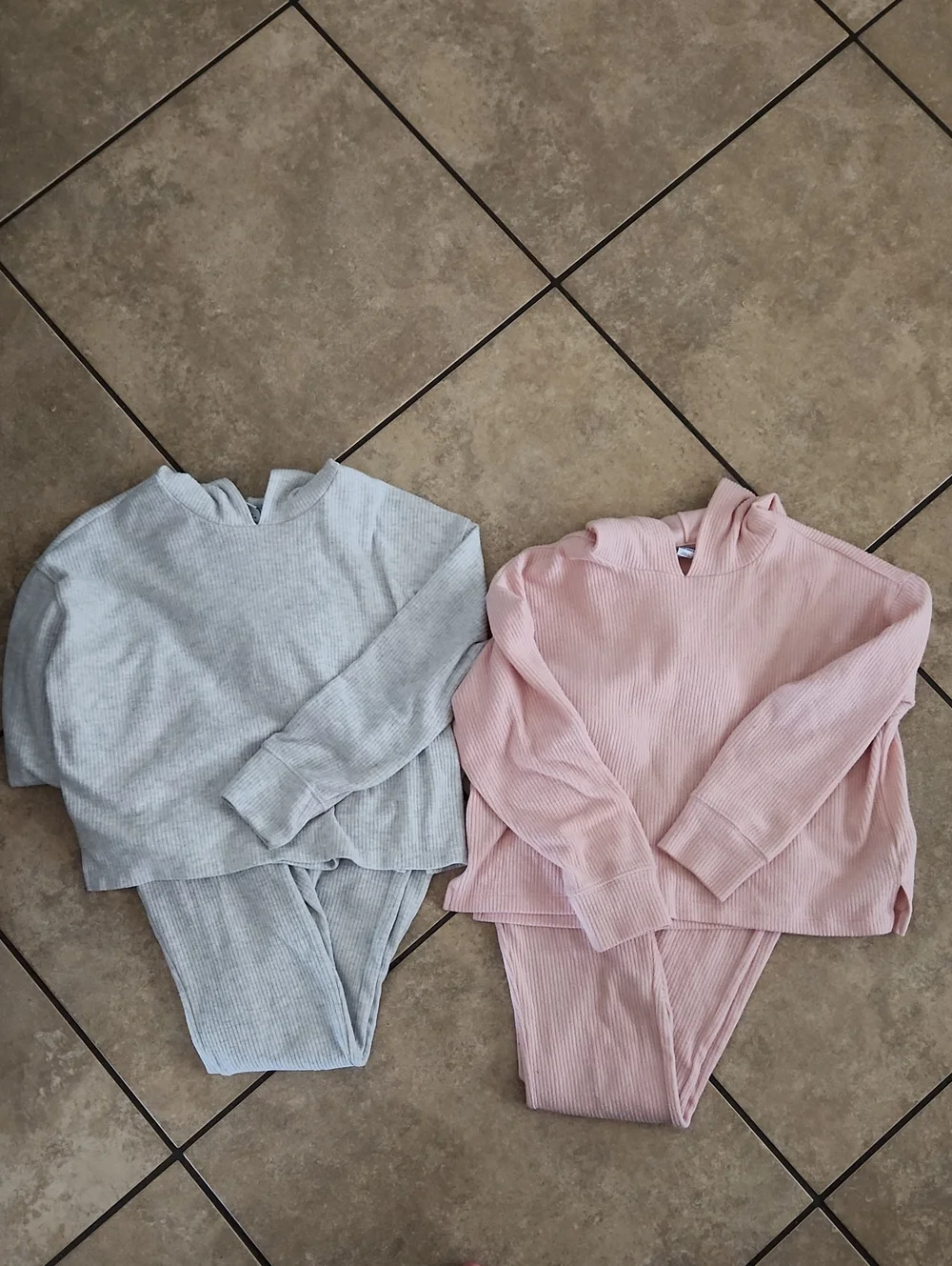 Old Navy Girls Ribbed Hoodie & Jogger Set - Pink / Gray, Bundle Of 2